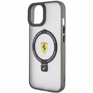 Ferrari FEHMP15SUSCAK iPhone 15 6.1" melns/melns cietais apvalks ar gredzena statīvu 2023 kolekcija Magnētiskais
