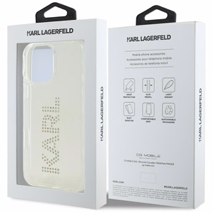 Karl Lagerfeld IML logotipa ar rhinestones viedtālruņa apvalks iPhone 16 Pro - caurspīdīgs