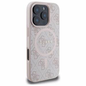 Guess 4G gredzena klasiskā logotipa magnētiskais viedtālruņa apvalks iPhone 16 Pro Max - rozā