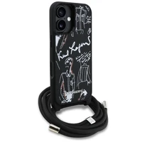 Karl Lagerfeld pār plecu nēsājams graudainas faktūras un logotipa viedtālruņa apvalks iPhone 16 - melns