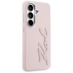 Karl Lagerfeld Grained Signature Metal Resin Logo maciņš Samsung Galaxy S26 rozā