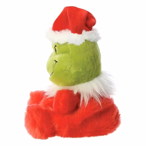 Grinch Palm Pals videi draudzīga sēdoša plīša rotaļlieta Ziemassvētku vecīša tērpā, 13 cm