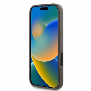 Guess Ādas 4G Trīsstūra Strass Magnētiskais iPhone 16 viedtālruņa apvalks - brūna