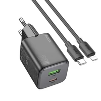Lādētājs Hoco USB A + USB C QC PD 3A 20W + kabelis USB C uz Lightning N41 melns