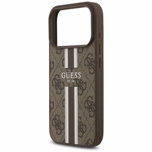 GUESS viedtālruņa apvalks IPHONE 17 Pro, saderīgs ar MagSafe GUHMP17LP4RPSW (4G Printed Stripes), brūns