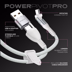 STATIK PowerPivot Pro neilona pīts kabelis, USB-C uz USB-C, 1 m, balts