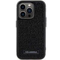 Karl Lagerfeld Rhinestone logotips metāla plāksne apvalks iPhone 15 Pro - melns