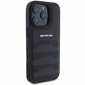 AMG ādas iespiesto līniju melnais logotips iPhone 16 Pro Max apvalks - melns