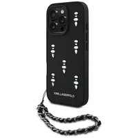 Karl Lagerfeld Saffiano Crystals ar ķēdi viedtālruņa apvalks iPhone 16 Pro - melns