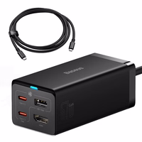 Baseus ātrais lādētājs GaN5 Pro HUB HDMI 2 x USB-C / USB-A / HDMI 4K 30Hz 1.5m melns + USB-C kabelis - USB-C 100W 40Gb/s (USB4) 1m (CCGP110201)