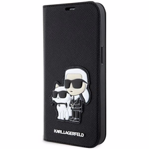 Karl Lagerfeld KLBKP14LSANKCPK iPhone 14 Pro 6.1" grāmatas tipa apvalks melns Saffiano Karl & Choupette