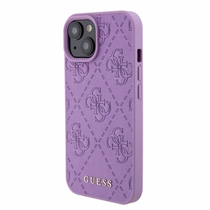 Guess GUHCP15SP4EPMU iPhone 15 6.1" violets/gaiši violets cietais viedtālruņa apvalks Leather 4G Stamped