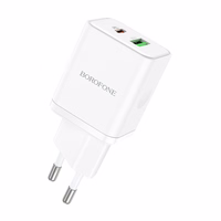 Borofone Sienas lādētājs BN7 - USB + Type C - QC 3.0 PD 20W balts