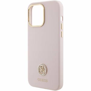 Guess Silikona Logo Strass 4G Viedtālruņa apvalks iPhone 15 Pro Max - Rozā