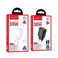 Lādētājs viedtālrunim Hoco USB A + USB C QC3.0 PD 3A 30W + kabelis USB C uz USB C N63 balts