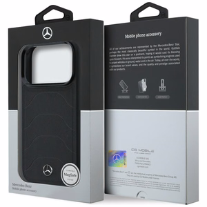 Mercedes Leather Mesh with Bow Line MagSafe maciņš iPhone 17 Pro Max, melns