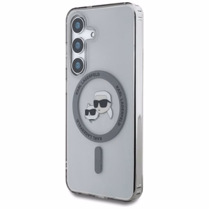 Viedtālruņa apvalks Karl Lagerfeld Button Karl & Choupette Heads Izdrukāts logotips MagSafe Samsung Galaxy S25 - melns