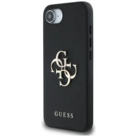 Guess PU Grained 4G Metal Logo viedtālruņa apvalks iPhone 16e - melns