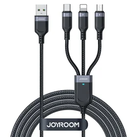 Joyroom S-A18 3in1 3,5A USB-A - Lightning+USB-C+MicroUSB kabelis 1,2 m - melns