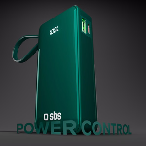 Внешний аккумулятор SBS 10000 mAh 20W со встроенным кабелем USB-C и цифровым дисплеем - зелёный