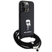 Karl Lagerfeld krustveida Saffiano monogramma metāla piespraude Karl & Choupette viedtālruņa apvalks iPhone 15 Pro - melns