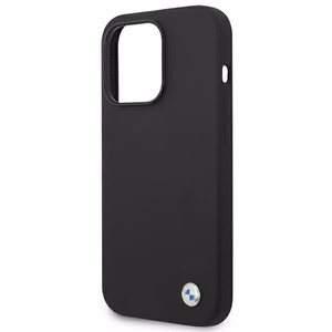 BMW Silicone Metal Logo viedtālruņa apvalks iPhone 14 Pro Max - melns