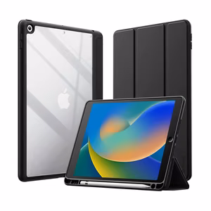 Crong PrimeFolio case for iPad 10.2" (2019–2021), with stand and Apple Pencil holder, black and clear