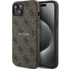Guess 4G kolekcija ādas metāla logotips Magnētiskais apvalks iPhone 14/15/13 - brūns