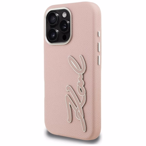 Karl Lagerfeld FW Grained Signature Logo Maciņš iPhone 16 Pro Max - rozā