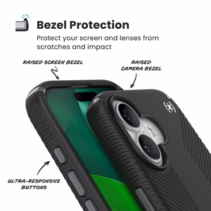 Speck Presidio2 Grip ClickLock & MagSafe vāciņš ierīcei iPhone 17, “Black / Slate Gray / White” krāsā