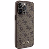 Guess 4G Metal Gold Logo viedtālruņa apvalks iPhone 15 Pro Max - brūna