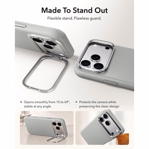 ESR Leather vāciņš modelim iPhone 18 Pro Max / 17 Pro Max, ar statīvu, saderīgs ar MagSafe – pelēks