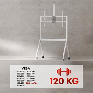 Maclean TV stand / cart, camera shelf, on casters, 55-100", max load 120kg/10kg shelf, max. VESA 900x600, balts, MC-114 W