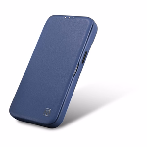 iCarer CE Premium ādas folio viedtālruņa apvalks iPhone 14 Plus magnētiskais atveramais ādas folio apvalks MagSafe zila