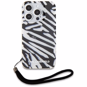 Karl Lagerfeld IML Zebra Pattern & Cord viedtālruņa apvalks iPhone 15 Pro - melns