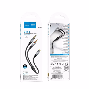 Cable AUX 2in1 Jack 3,5 mm (female) to 2 x Jack 3,5 mm (male) Hoco 0,25 m UPA21 metal gray