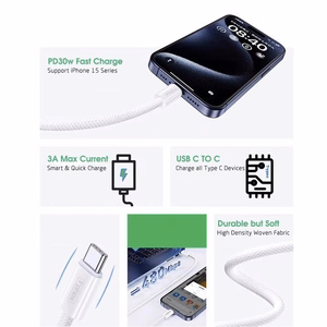 T-PHOX KABELIS CC15 SĒRIJAS USB-C/USB-C 60W 3A 2M BALTS