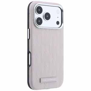 Karl Lagerfeld Grained Mono Resin Logo MagSafe maciņš modelim iPhone 17 Pro Max / 18 Pro Max – krāsa: rozā
