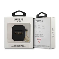 Guess GUA2LSC4EK AirPods 1/2 apvalks melns/melns silikona šarms 4G kolekcija