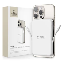 Tech-Protect LifeMag PB31 portatīvais lādētājs ar MagSafe 10000mAh 15W USB-C / USB-A / iebūvētu USB-C / Lightning kabeļiem - balta