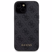 Guess 4G Metal Logo viedtālruņa apvalks komplekts iPhone 15 + 5000mAh Magnētiskā portatīvais lādētājs - melna