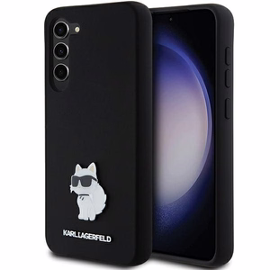 Karl Lagerfeld silikona Choupette metāla piespraude viedtālruņa apvalks Samsung Galaxy S24+ - melns