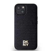 DKNY Ādas monogrammas raksta ar metāla logotipu magnētiskais viedtālruņa apvalks iPhone 15/14/13 - melns