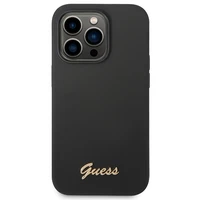 Guess GUHCP14XSLSMK iPhone 14 Pro Max 6.7" melns cietais silikona viedtālruņa apvalks Vintage Gold Logo
