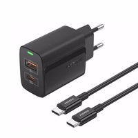 FONENG tīkla lādētājs EU66 PD 20W 1xUSB-C + 1xUSB QC3.0 + kabelis USB-C - USB-C melns