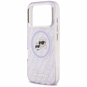 Karl Lagerfeld IML Mirdzošais Karl & Choupette Heads Logo magnētiskais viedtālruņa apvalks iPhone 17 Pro - violets