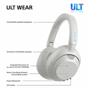 Sony ULT WEAR – bezvadu Bluetooth austiņas ar ULT POWER SOUND, dziļiem basiem, trokšņu slāpēšanu, līdz 30 h akumulatoru