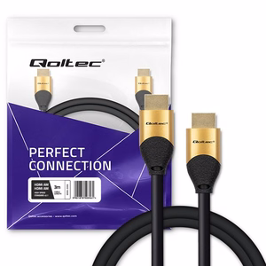 Qoltec 50356 HDMI v2.1 kabelis ātrā ātruma 8K, 60 Hz, 28AWG, zļotains, 3 m