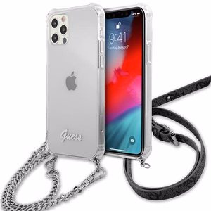 Guess GUHCP12MKC4GSSI iPhone 12/12 Pro 6.1" Caurspīdīgs cietais apvalks 4G Sudraba ķēde