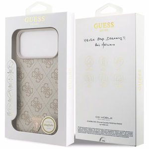 Guess Leather 4G Triangle Strass MagSafe maciņš modelim iPhone 17 Pro Max / 18 Pro Max – rozā